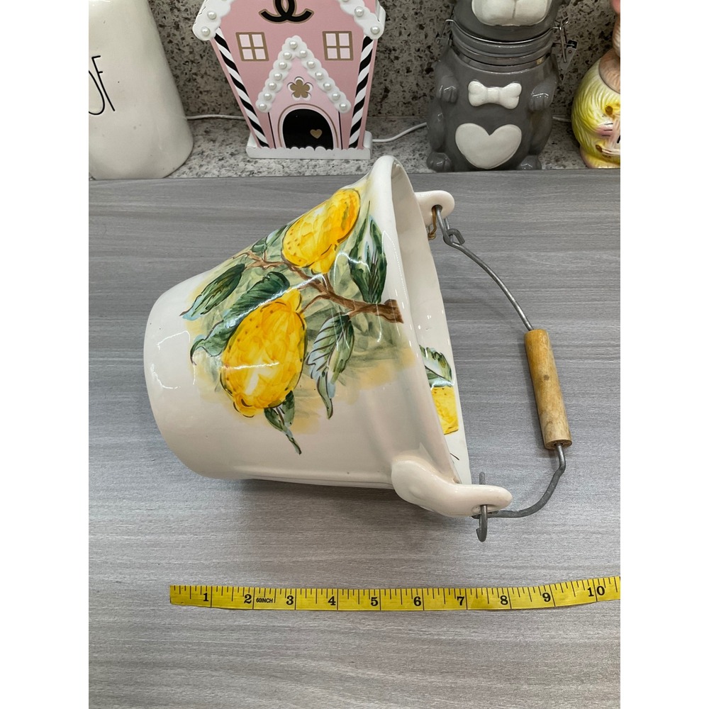 MAXCERA LEMONS COLLECTION CERAMIC PAIL BUCKET WITH‎ WOOD HANDLE - Picture 4 of 13
